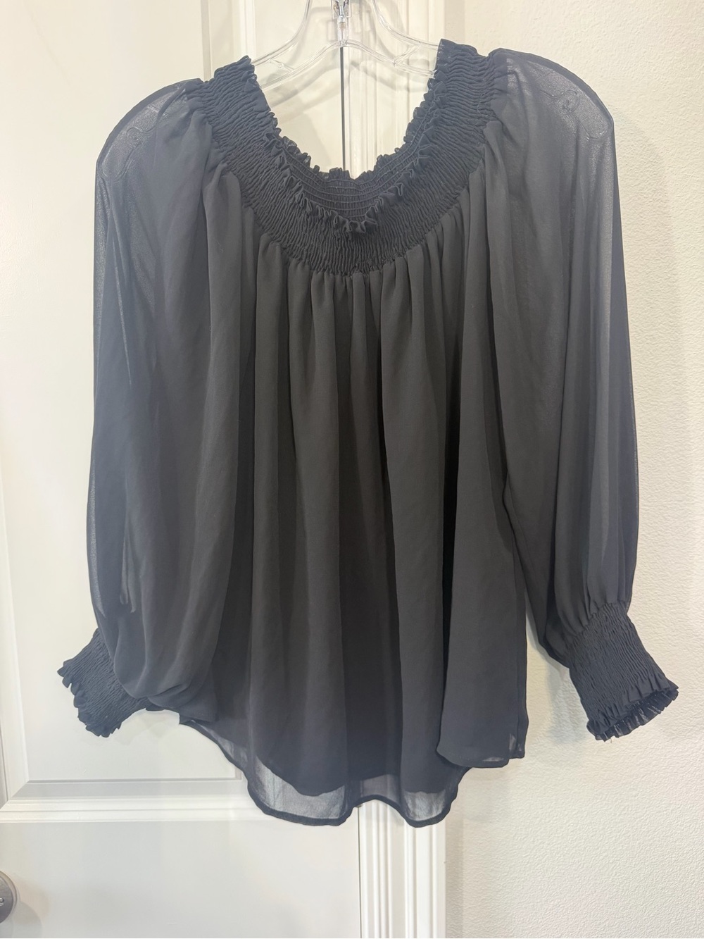 Topshop Black Sheer Smocked Neck Blouse